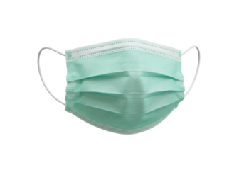 Mint green surgical face mask isolated on transparent background, personal protective equipment for healthcare and safety