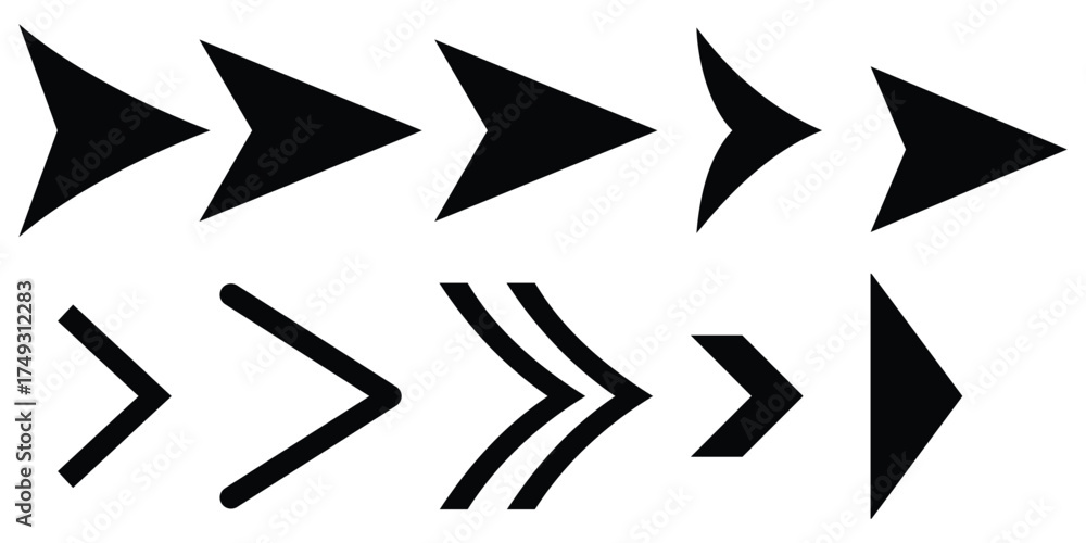 Wall mural set of black arrow icons simple flat vector design elements isolated on white background for navigat