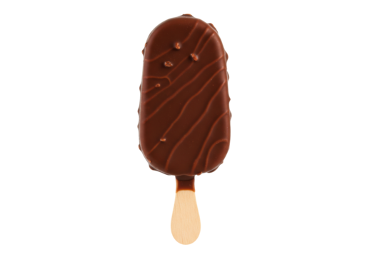 Chocolate covered ice cream bar isolated on white, delicious frozen dessert on a stick for summer treat and refreshment