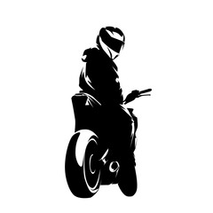 Man on motorcycle, isolated vector silhouette, rear view. Motorbike sticker