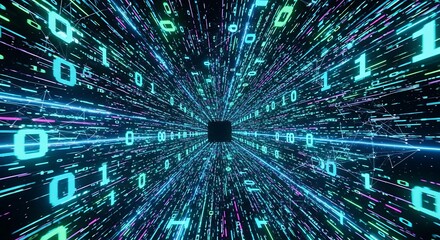Digital Data Stream - A Futuristic Binary Code Tunnel.