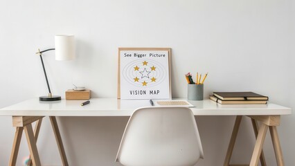 Bright and Minimalist Workspace with Vision Map on Desk