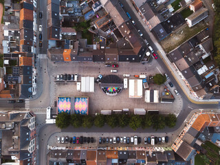 Fair (Kermis) in a Flemish town - Top down aerial view