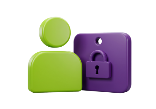 Green and purple user icon with padlock isolated PNG, security and privacy concept for social media and website design