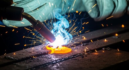 Dynamic arc welding process demonstrating industrial steel metalwork