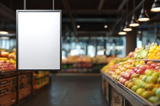 Blank A3 Poster in Grocery Store with Fruit Shelves
