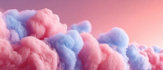Fototapeta premium Colorful fluffy clouds in pink and blue hues with soft sunlight creating a dreamy sky scene perfect for serene backgrounds and imaginative concepts