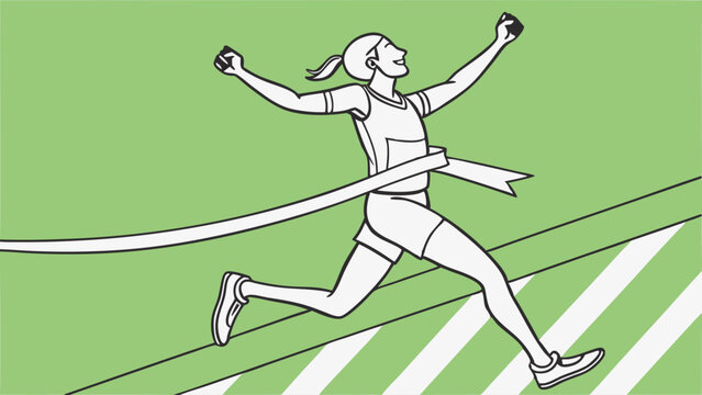 Triumphant Woman Athlete Crossing Finish Line Celebrating Victory. Success, Achievement, Motivation for Business Goals, Personal Development, Sports.