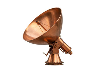 Copper telescope isolated on transparent background, vintage astronomical instrument for science and exploration