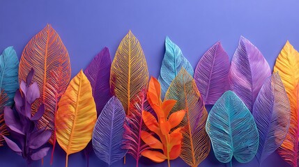 Eye Catching Fluorescent Hue Tropical Foliage Flat Lay Creative Neon Design
