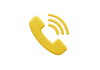 Yellow telephone receiver PNG isolated on transparent background, communication device for contact and support