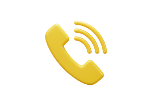 Yellow telephone receiver PNG isolated on transparent background, communication device for contact and support