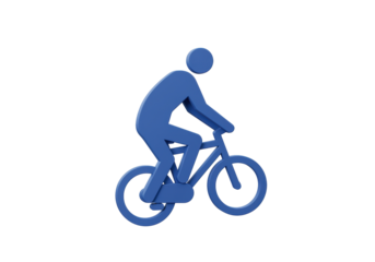 Blue cyclist icon isolated PNG, person riding bicycle for transportation and recreation concept on transparent background
