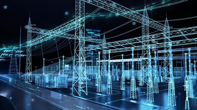 Digital Smart Power Grid Energy High-voltage line Engineering 3D animation,Digital Smart Power Grid Energy 3D animation.