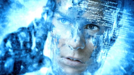 Digital transformation futuristic city concept art sci-fi environment close-up view human-machine interaction