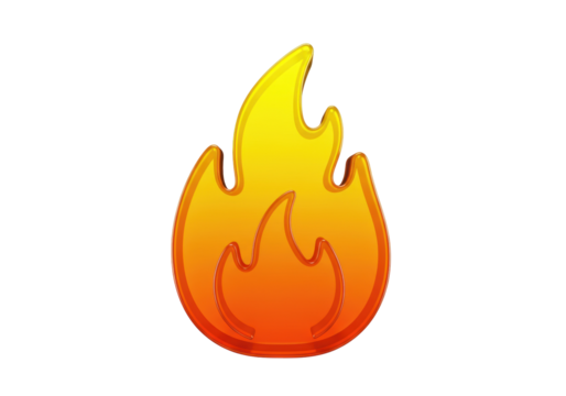 Shiny fire flame PNG isolated on transparent background, hot burn symbol for design and decoration use