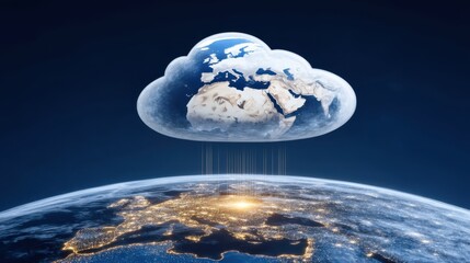 Cloud computing concept over europe digital art night sky global connectivity vision