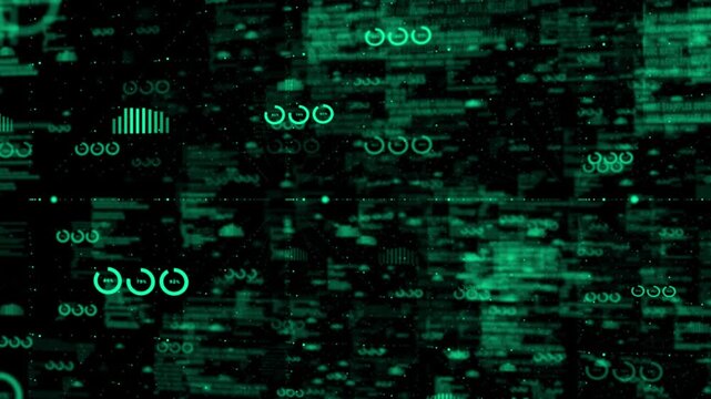 Turquoise color flying through digital hi-tech grid big data flow binary code matrix design technology background