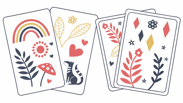 Whimsical Illustrated Cards for Creative Design and Digital Marketing. Playful Nature Elements for Wellness, Games, and Educational Content.