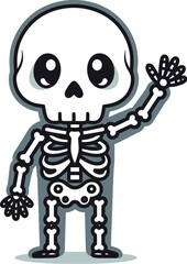Vector art of cute cartoon skeleton waving hand