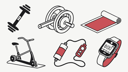 Fitness Equipment Icons Set for Workout Apps and Health Websites Essential Home Gym Gear for Active Lifestyle Training and Wellness Motivation