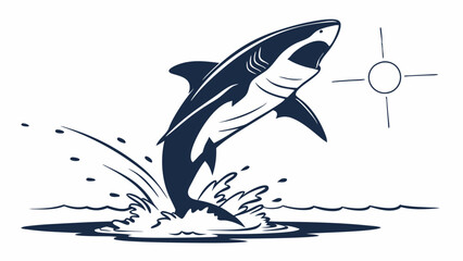 Dynamic Great White Shark Leaping from Ocean Waves Illustration for Business Success, Competitive Edge, and Market Dominance.