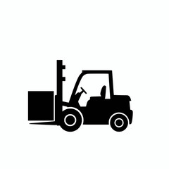 Fototapeta premium black and white forklift operation icon, vehicle silhouette, flat minimal design