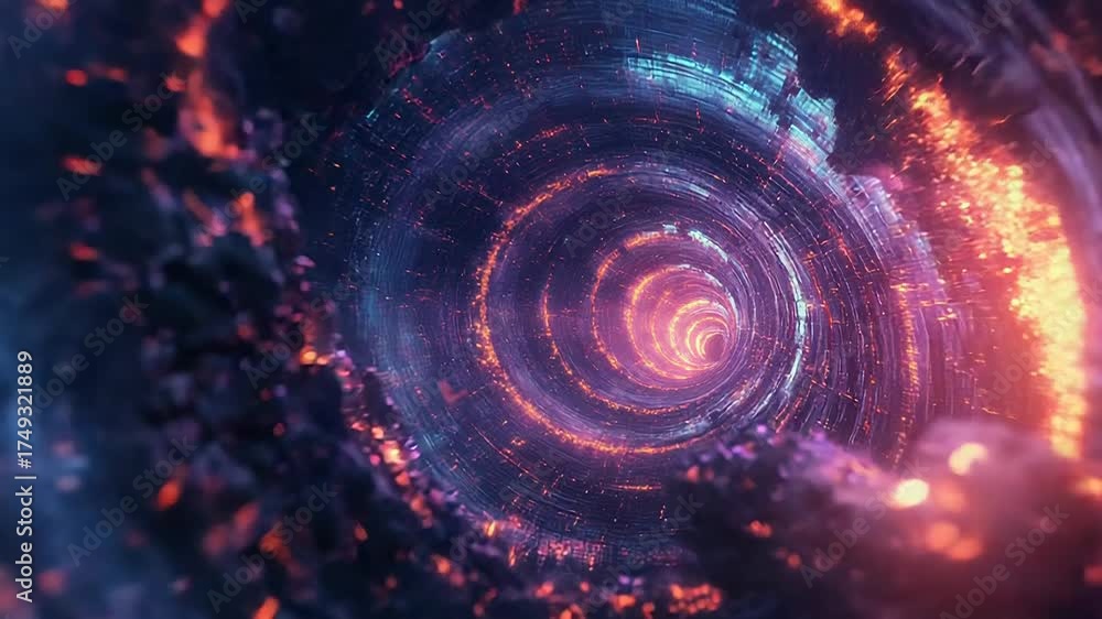 Poster abstract wormhole tunnel traveling through spacetime with lights