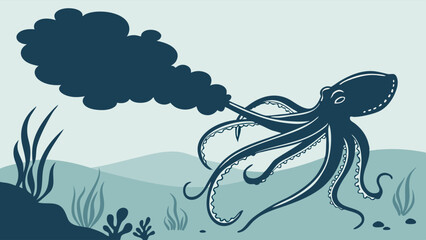 Octopus Releasing Dark Ink Cloud Underwater Hiding from Problems Environmental Pollution Business Evasion Strategy