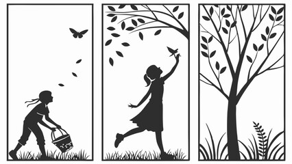 Silhouette Girls Growing with Nature Journey Butterfly Bird Tree Environmental Care Childhood Development Freedom Personal Growth Web Design Education