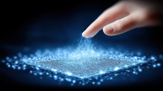 Digital touch interaction with holographic displays virtual environment technology concept innovative perspective - Powered by Adobe