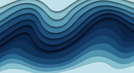 Abstract background of flowing blue waves with a modern paper cut-out effect creating depth and shadow