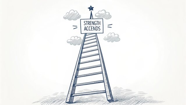 Creative Illustration of Ladder with Strength Accends Sign