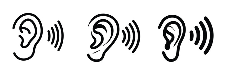 Minimal outline human ear with sound waves icon, hearing icon and logo symbol, audio vector illustration, communication, technology, modern flat Icon