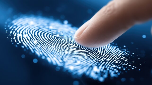 Fingerprint scanning technology security advancement in cybercrime prevention digital realm macro view innovative concept