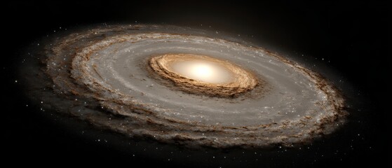 Stunning view of a spiral galaxy in deep space with bright core and swirling arms filled with stars and cosmic dust