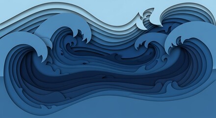 Abstract layered waves in shades of blue, creating a sense of movement and depth in a flowing design