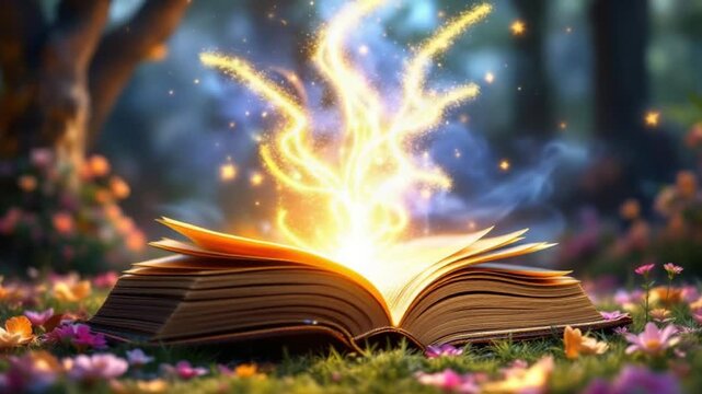 Enchanted Tome - A Magical Book Unleashing Mystical Energy in the Forest.