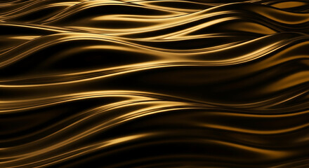Abstract flowing golden waves with dark background and subtle light reflections