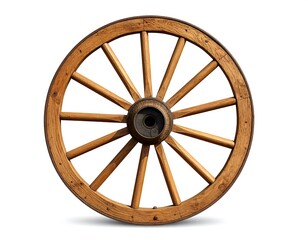 Wooden wagon wheel against white background (1)