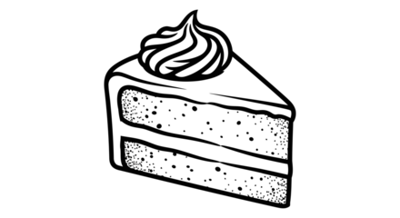 Simple line art slice of cake with frosting swirl and speckles