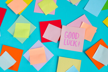 Sticky Notes Scattered With Good Luck Message Inspire Hope And Positive Wishes For Success