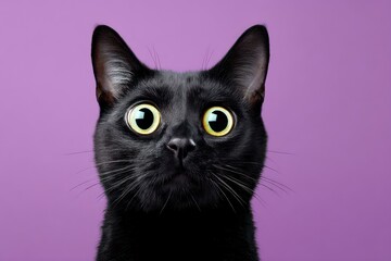 Fototapeta premium Hilarious Portrait of Black Cat with Huge Shocked Eyes