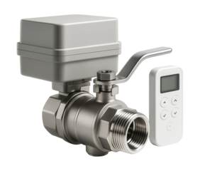 Electric ball valve with remote control for automated water management in smart homes.