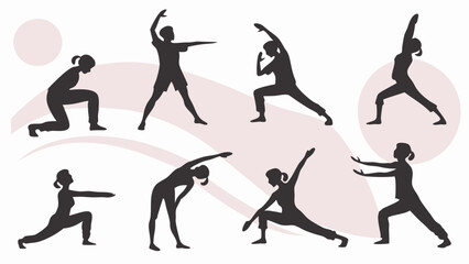 Diverse Fitness Exercise Silhouettes Active People Stretching Warm Up Routine for Healthy Lifestyle Wellness Program Web Design