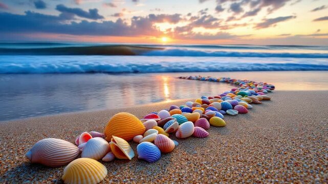 Seashells at Sunset - A Colorful Beach Scene.