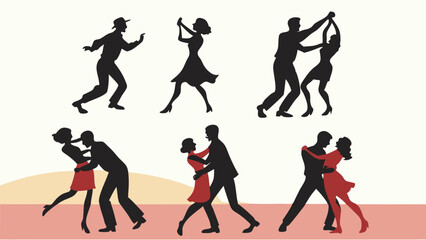 Energetic Dance Silhouettes of People Moving Joyfully. Social Dance Classes, Party Invitations, Lively Lifestyle, Event Promotion.