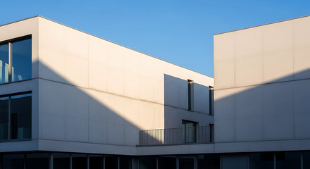 Modern architecture with dramatic sunlight and shadow play on building facade