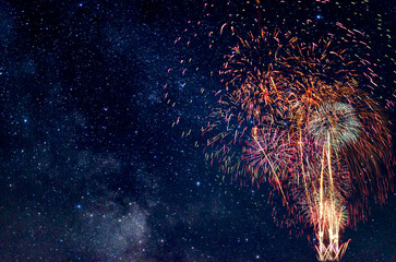 Fireworks with blur milky way background