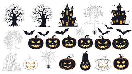 Halloween Festival Vector Illustration Icon Set – Spooky Holiday Elements